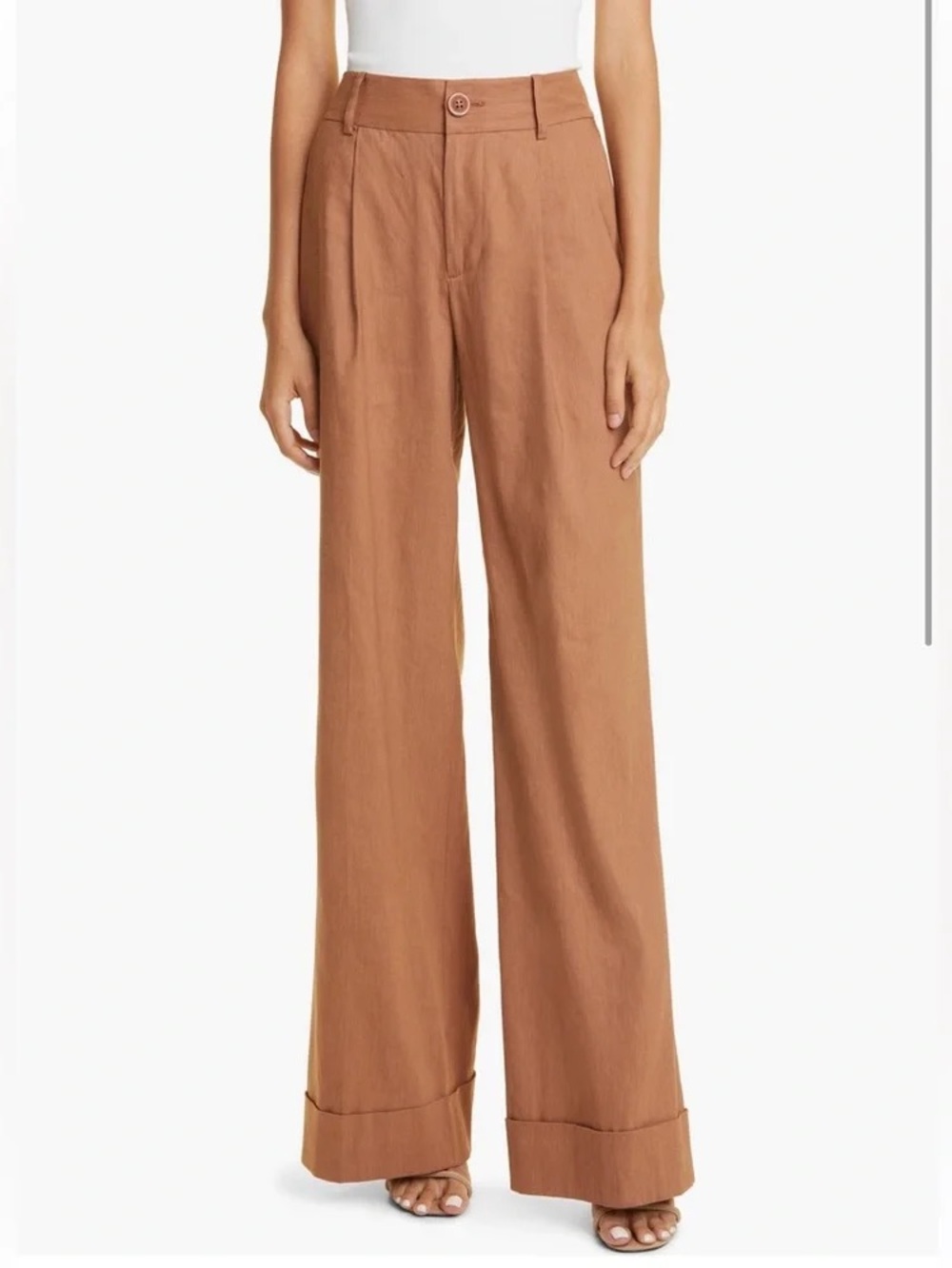 Alice + Olivia Wide-Leg High-Rise Pants in Cinnamon Brown